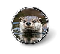 Unisex Lapel Pins Round Lapel Hat Pins Brooches Cute Otter Badge Pins Suitable for Decoration And Giving to Friends, Circular, Aluminum, quartzite