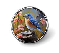 Unisex Lapel Pins Round Lapel Hat Pins Brooches Eastern Bluebird Badge Pins Suitable for Decoration And Giving to Friends, Circular, Aluminum, quartzite