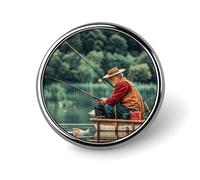 Unisex Lapel Pins Round Lapel Hat Pins Brooches Fishing Lake Fishermen Badge Pins Suitable for Decoration And Giving to Friends, Circular, Aluminum, quartzite