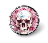 Unisex Lapel Pins Round Lapel Hat Pins Brooches Human Skull Pink Flowers Badge Pins Suitable for Decoration And Giving to Friends, Circular, Aluminum, quartzite