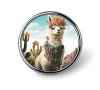 Unisex Lapel Pins Round Lapel Hat Pins Brooches Mexican Llama Green Badge Pins Suitable for Decoration And Giving to Friends, Circular, Aluminum, quartzite