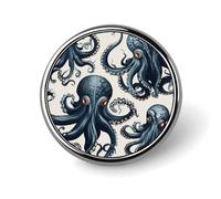 Unisex Lapel Pins Round Lapel Hat Pins Brooches Octopus Pattern Badge Pins Suitable for Decoration And Giving to Friends