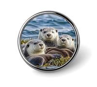 Unisex Lapel Pins Round Lapel Hat Pins Brooches Sea Otter Family Badge Pins Suitable for Decoration And Giving to Friends, Circular, Aluminum, quartzite
