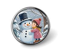 Unisex Lapel Pins Round Lapel Hat Pins Brooches Snowman Embraces Badge Pins Suitable for Decoration And Giving to Friends, Circular, Aluminum, quartzite