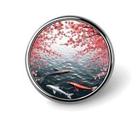 Unisex Lapel Pins Round Lapel Hat Pins Brooches Swimming with Cherry Blossom Badge Pins Suitable for Decoration And Giving to Friends, Circular, Aluminum, quartzite
