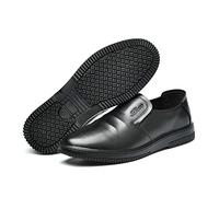 Unisex Leather Chef Safety Shoes Comfortable Breathable Non-Slip Kitchen Trainers Slip On Garden Work Moccasin A Black