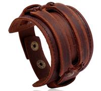 Unisex Leather Cuff Bracelet for Men Women 8 Colors Black Brown Red Green Blue Snap Bangle Wristband, One Size, Leather, alloy