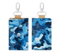 Unisex Leather Key Fob Cover Car Key Case Portable Cute And Personalized Blue Camouflage Pattern Printed Key Pouch with Key Chain,Coin Holder And Card Holder