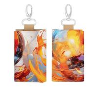 Unisex Leather Key Fob Cover Car Key Case Portable Cute And Personalized Brightly Colored Spheres Printed Key Pouch with Key Chain,Coin Holder And Card Holder