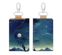 Unisex Leather Key Fob Cover Car Key Case Portable Cute And Personalized Celestial Night Sky Printed Key Pouch with Key Chain,Coin Holder And Card Holder