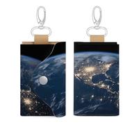 Unisex Leather Key Fob Cover Car Key Case Portable Cute And Personalized Earth from The Outer Space Printed Key Pouch with Key Chain,Coin Holder And Card Holder