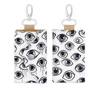Unisex Leather Key Fob Cover Car Key Case Portable Cute And Personalized Eyeball Line Pattern Printed Key Pouch with Key Chain,Coin Holder And Card Holder
