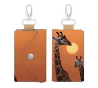 Unisex Leather Key Fob Cover Car Key Case Portable Cute And Personalized Giraffe At Sunset Printed Key Pouch with Key Chain,Coin Holder And Card Holder