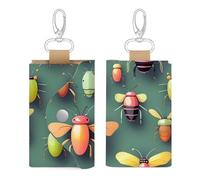 Unisex Leather Key Fob Cover Car Key Case Portable Cute And Personalized Insect Atlas Printed Key Pouch with Key Chain,Coin Holder And Card Holder