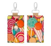 Unisex Leather Key Fob Cover Car Key Case Portable Cute And Personalized Lollipops Pattern Printed Key Pouch with Key Chain,Coin Holder And Card Holder