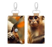 Unisex Leather Key Fob Cover Car Key Case Portable Cute And Personalized Monkey on Tree Printed Key Pouch with Key Chain,Coin Holder And Card Holder