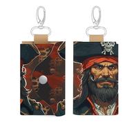 Unisex Leather Key Fob Cover Car Key Case Portable Cute And Personalized Pirate Captain Printed Key Pouch with Key Chain,Coin Holder And Card Holder