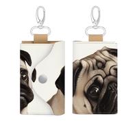 Unisex Leather Key Fob Cover Car Key Case Portable Cute And Personalized Pug Dog Printed Key Pouch with Key Chain,Coin Holder And Card Holder
