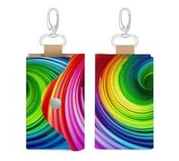 Unisex Leather Key Fob Cover Car Key Case Portable Cute And Personalized Rainbow Spiral Printed Key Pouch with Key Chain,Coin Holder And Card Holder