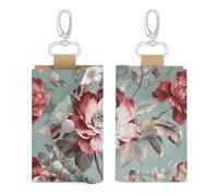 Unisex Leather Key Fob Cover Car Key Case Portable Cute And Personalized Rustic Floral Pattern Printed Key Pouch with Key Chain,Coin Holder And Card Holder