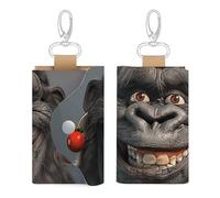 Unisex Leather Key Fob Cover Car Key Case Portable Cute And Personalized Smiling Gorilla Photo Printed Key Pouch with Key Chain,Coin Holder And Card Holder
