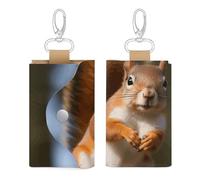 Unisex Leather Key Fob Cover Car Key Case Portable Cute And Personalized Squirrel Funny Animal Printed Key Pouch with Key Chain,Coin Holder And Card Holder