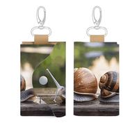 Unisex Leather Key Fob Cover Car Key Case Portable Cute And Personalized Two Snails on The Bench Printed Key Pouch with Key Chain,Coin Holder And Card Holder