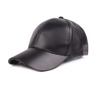 Unisex Leather Sports Hats Adjustable All Seasons Solid Color Trucker Caps Golf Hiking Running Baseball Cap for Elderly Father Black