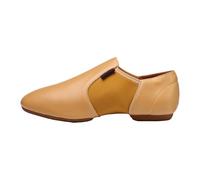 Unisex Leather Upper Jazz Shoe Soft Sole Training Cheering Dance Sneakers Retro Solid Color Black Slip-on for ractice Ballet Dancer Jazz Shoes Stretchy Cheerleading Sandals (Khaki, 5.5)