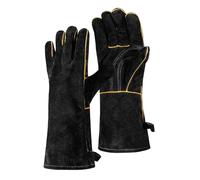 Unisex Leather Welding Gloves Heat Resistant Fire Resistant for MIG/MAG Cored Wire Welder, Blacksmith, Fireplace, Wood Stove, Fireplace, Grill, Oven (Black)