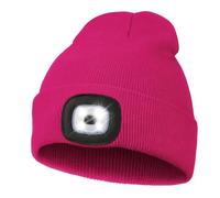 Unisex LED Beanie with Light, USB Rechargeable Hands Free LED Headlamp Hat, Knitted Night Light Beanie Cap Flashlight Hat, Rose Red, One size