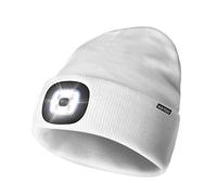 Unisex LED Lighted Beanie, Unisex USB Rechargeable Headlamp Hat, Cap with Light Hands Free Head Torch, Winter Warm Gifts for Men and Women White