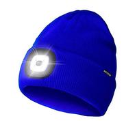 Unisex LED Lighted Beanie, Unisex USB Rechargeable Headlamp Hat, Cap with Light Hands Free Head Torch, Winter Warm Gifts for Men and Women Blue
