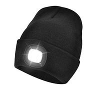 Unisex LED Lighted Beanie, USB Rechargeable Headlamp Hat, Cap with Light Hands Free Head Torch, Winter Warm Gifts for Men and Women Black