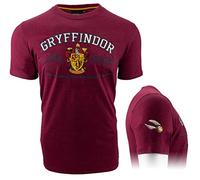 Unisex Licensed Harry Potter Gryffindor T-Shirt | Maroon Applique Embroidery House Crest Tee with Golden Snitch Sleeve Design | Official Merchandise (XS-XL) (UK, Alpha, XL, Regular, Regular, Maroon)