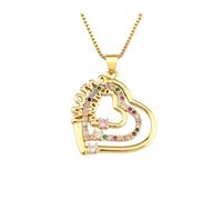 unisex Light Luxury Zircon Three Layer Heart Shape Inlaid Mama Letter Color Crystal Pendant Gold Necklace Women Fine Jewelry Retro Gift gifts
