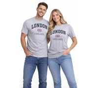 Unisex London England Applique Embroidery T-Shirt Grey | Premium Cotton Tee with Union Jack Patch | Sizes XS-XL Grey (S)
