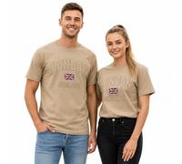 Unisex London England Applique Embroidery T-Shirt | Premium Cotton Tee with Union Jack Patch | 4 Colors | Sizes XS-4XL (UK, Alpha, L, Regular, Regular, Desert Storm)