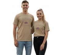 Unisex London England Applique Embroidery T-Shirt | Premium Cotton Tee with Union Jack Patch | 4 Colors | Sizes XS-4XL (UK, Alpha, 3XL, Regular, Regular, Desert Storm)