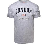 Unisex London England Applique Embroidery T-Shirt | Premium Cotton Tee with Union Jack Patch | 4 Colors | Sizes XS-4XL (UK, Alpha, XXL, Regular, Regular, Grey)