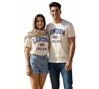 Unisex London England Applique Embroidery T-Shirt | Premium Cotton Tee with Union Jack Patch | 4 Colors | Sizes XS-4XL (UK, Alpha, XXL, Regular, Regular, Off-White)