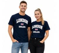 Unisex London England Applique Embroidery T-Shirt | Premium Cotton Tee with Union Jack Patch | 4 Colors | Sizes XS-4XL (UK, Alpha, M, Regular, Regular, Navy)