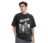 Unisex London Rock Band T-Shirts Vintage Washed Denim Short-Sleeve Tops Summer Graphic Cotton Shirts Black M