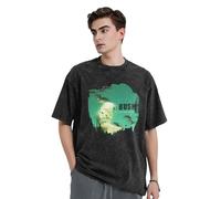 Unisex London Rock Band T-Shirts Vintage Washed Denim Short-Sleeve Tops Summer Graphic Cotton Shirts Black M