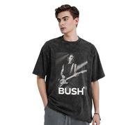Unisex London Rock Band T-Shirts Vintage Washed Denim Short-Sleeve Tops Summer Graphic Cotton Shirts Black M