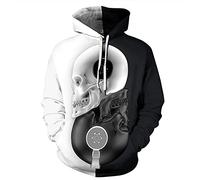 Unisex Long Sleeve Sweatshirts 3D Flame Skull Print Hoodie Women Fashion Hit Color Pullover Lightweight Drawstring Sportswear