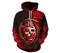 Unisex Long Sleeve Sweatshirts 3D Flame Skull Print Hoodie Women Fashion Hit Color Pullover Lightweight Drawstring Sportswear