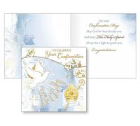 Unisex Luxury Confirmation Dove Seven Fold Grace Of God Card 15cm x 15cm with Matching Keepsake Wallet Prayer Card