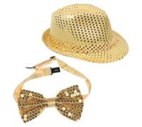 Unisex Magic Show Bow Tie Top Hat - Glitter Sequin Party Hat for Stage Performance