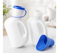 Unisex & Male Urinal Bottle 1L with Lid, Funnel or Adaptor, Portable Reusable Urine Container for Men Women Elderly Patients, Travel, Camping, Car, Bedside, Hospital (Unisex 1L Style 1 - Pack of 2)